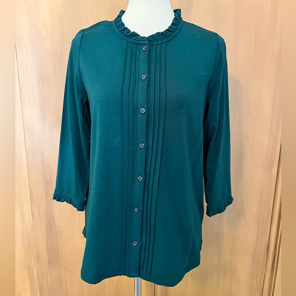 Lands’ End 3/4 sleeve green Tencel knit top, small, NWT